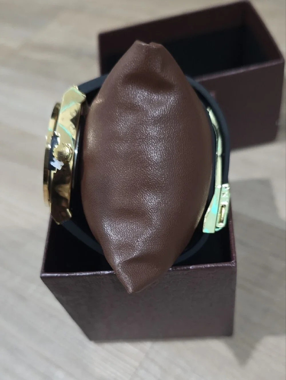 Gold-Tone Crystal Dial Men's Watch with Blue Leather Strap